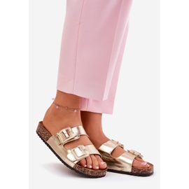 Women's flip flops with clamps on a cork sole golden sole 1