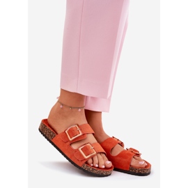 Women's flip flops with clamps on a cork orange sole 1