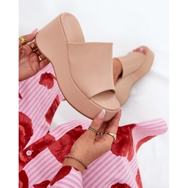 Eco leather women's slippers on the platform and beige wedges 1