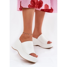 Eco leather women's slippers on the platform and white wedges 2 Eco leather women's slippers on the platform and white wedges 2