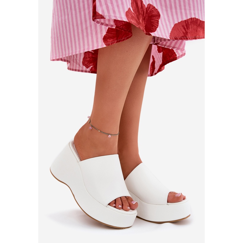 Eco leather women's slippers on the platform and white wedges 1 Eco leather women's slippers on the platform and white wedges 1