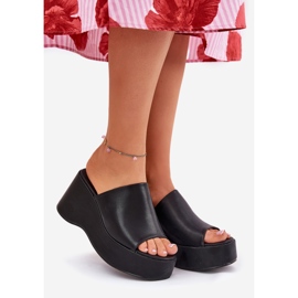 Eco leather women's slippers on the platform and black wedges 2