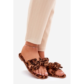 Flat women's flip flops with bow leopard bow brown 1