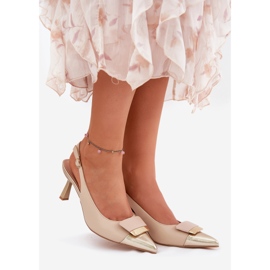 Elegant high heels with decoration eco leather beige 1 Elegant high heels with decoration eco leather beige 1