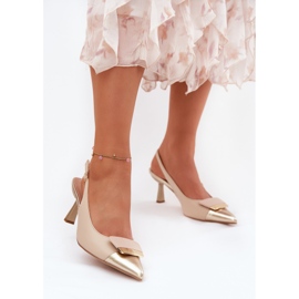 Elegant high heels with decoration eco leather beige 2 Elegant high heels with decoration eco leather beige 2