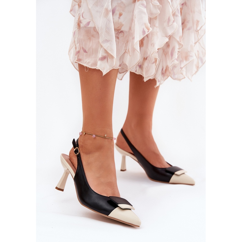 Elegant high heels with decoration Eco Black Leather 2 Elegant high heels with decoration Eco Black Leather 2