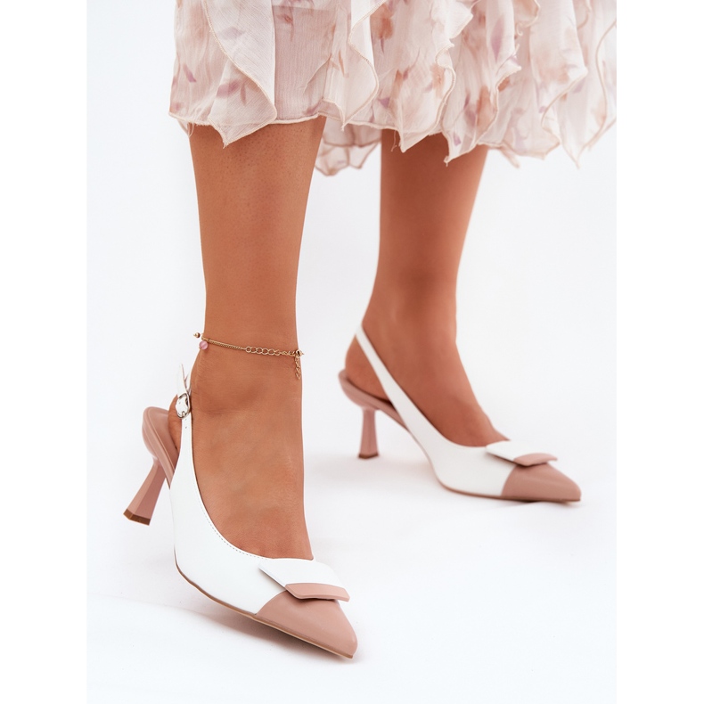 Elegant high heels with an eco -white leather decoration 2 Elegant high heels with an eco -white leather decoration 2