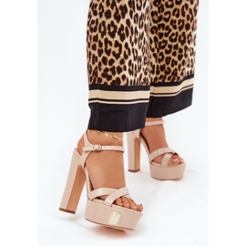 Women's sandals on a high post and platform varnished beige 2