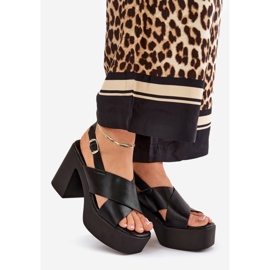 Women's sandals on the post and platform with eco leather black 1