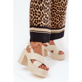 Women's sandals on the post and platform with eco leather light blue beige 2