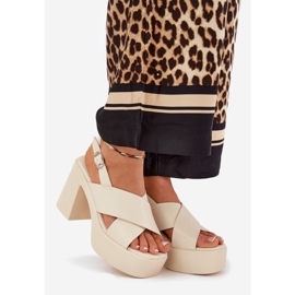 Women's sandals on the post and platform with eco leather light blue beige 1