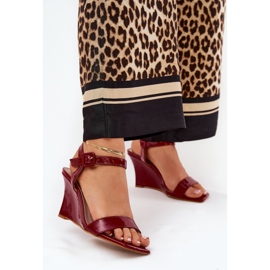 Painted women's sandals for burgundy wedges red 2