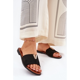 Flat -heeled women's flip flops with decorative details black 2