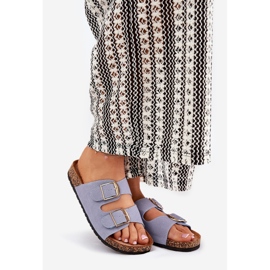 Women's flip flops on a cork platform with golden buckles blue 1