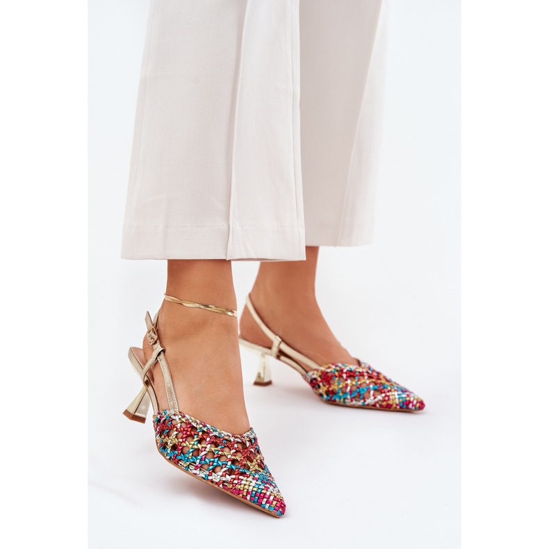 High heels with a pointed toe and an open multicolor heel multicolored 2