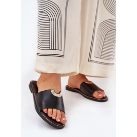 Eco leather women's slippers with decorative details black 2