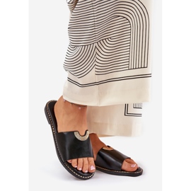 Eco leather women's slippers with decorative details black 1
