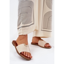 Eco leather women's slippers with decorative details beige 2