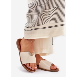 Eco leather women's slippers with decorative details beige 1