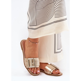 Flat Eco Leather Women's Slippers with golden buckle 2