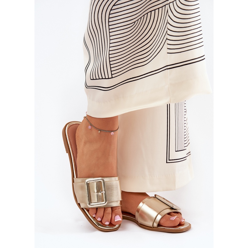 Flat Eco Leather Women's Slippers with golden buckle 2