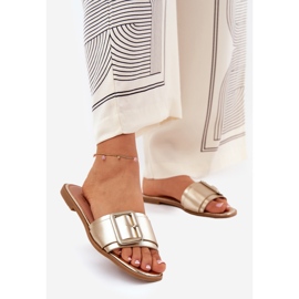 Flat Eco Leather Women's Slippers with golden buckle 1