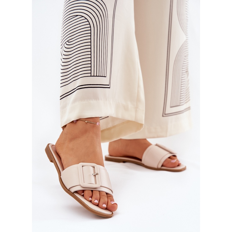 Flat Eco Leather Women's Summaries with beige buckle 2