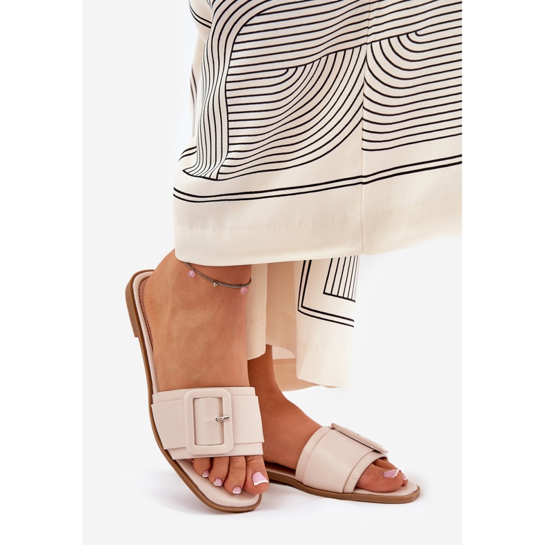 Flat Eco Leather Women's Summaries with beige buckle 1