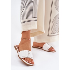 Flat Eco Leather Women's Slippers with a white buckle 2 Flat Eco Leather Women's Slippers with a white buckle 2