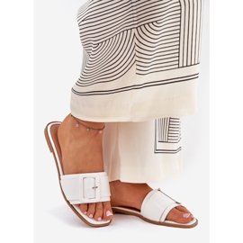 Flat Eco Leather Women's Slippers with a white buckle 1 Flat Eco Leather Women's Slippers with a white buckle 1