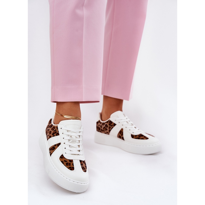 Women's sneakers with leopard print on the platform white 2