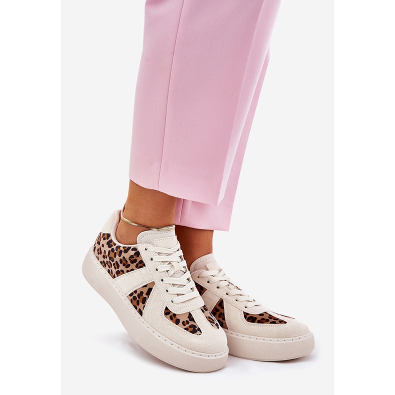 Women's sneakers with leopard print on the platform beige 1