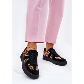 Women's sneakers with leopard print on the platform black 2