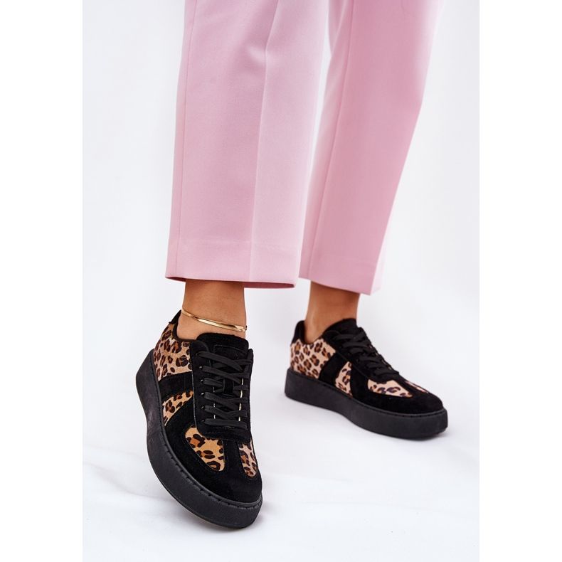 Women's sneakers with leopard print on the platform black 2