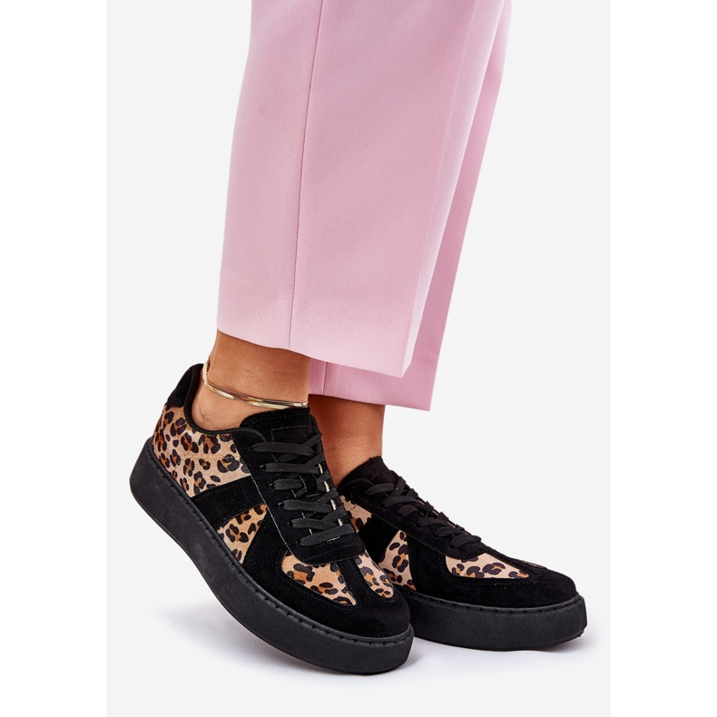 Women's sneakers with leopard print on the platform black 1