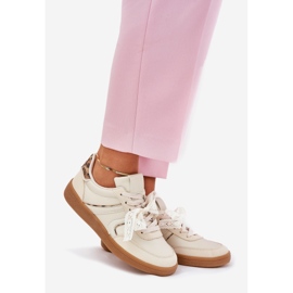 Low women's sneakers with lace leopard beige 1