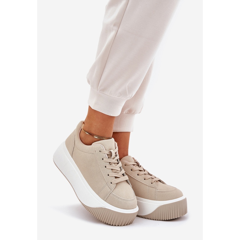 Sneakers on a massive platform smooth beige 1