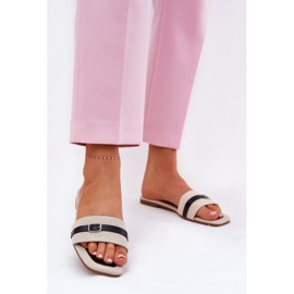 Flat women's flip flops with beige-black belt and buckle 2 Flat women's flip flops with beige-black belt and buckle 2