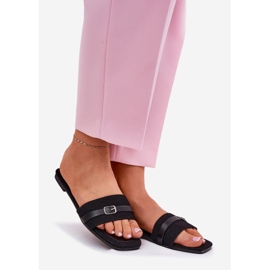 Flat women's flip flops with belt and buckle black 1