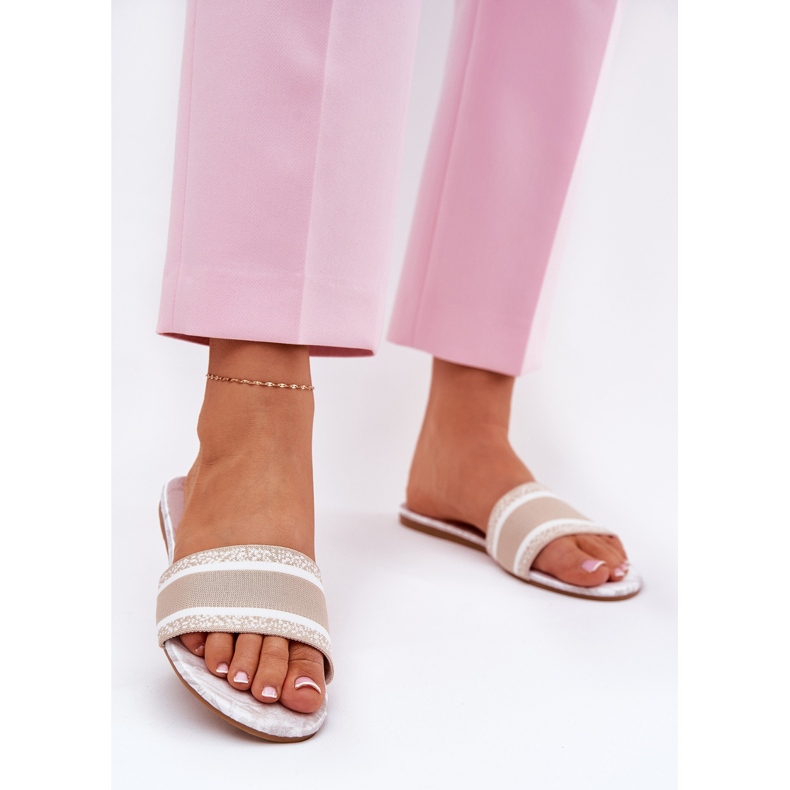 Patrouched flat beige women's slippers 2