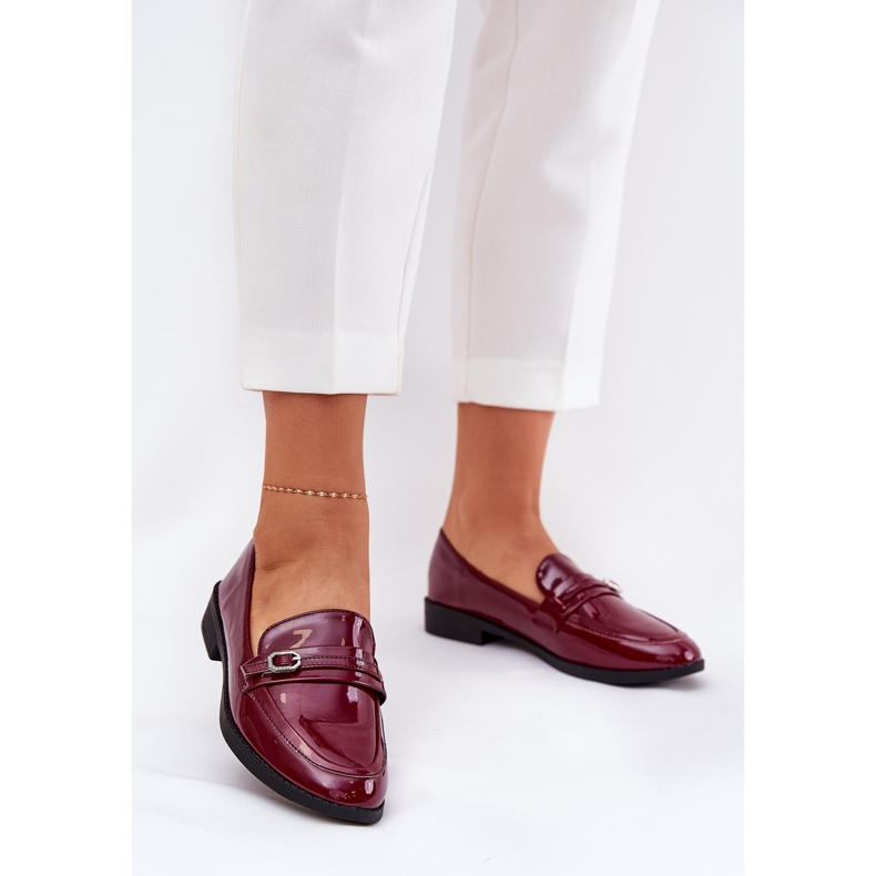 Painted women's loafers with a decorative burgundy buckle red 2 Painted women's loafers with a decorative burgundy buckle red 2