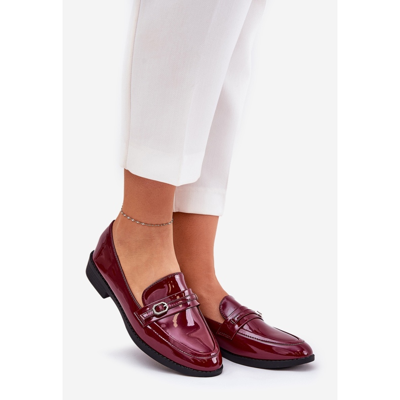 Painted women's loafers with a decorative burgundy buckle red 1 Painted women's loafers with a decorative burgundy buckle red 1