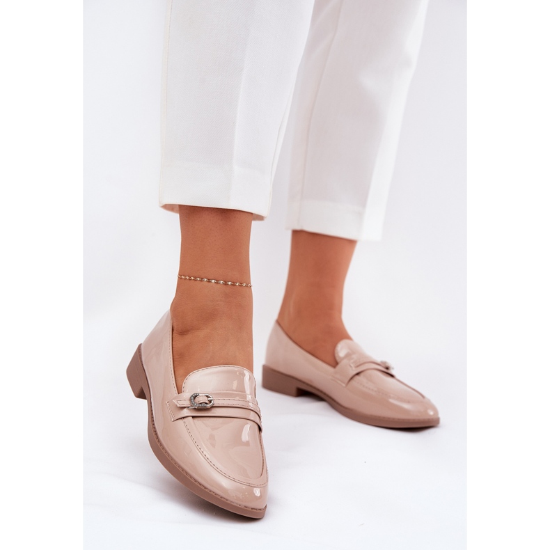 Painted women's loafers with a decorative buckle beige 2