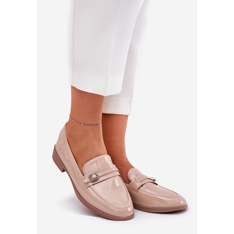 Painted women's loafers with a decorative buckle beige 1