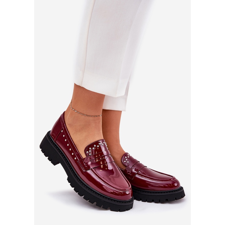 Women's loafers varnished with burgundy decoration red 1