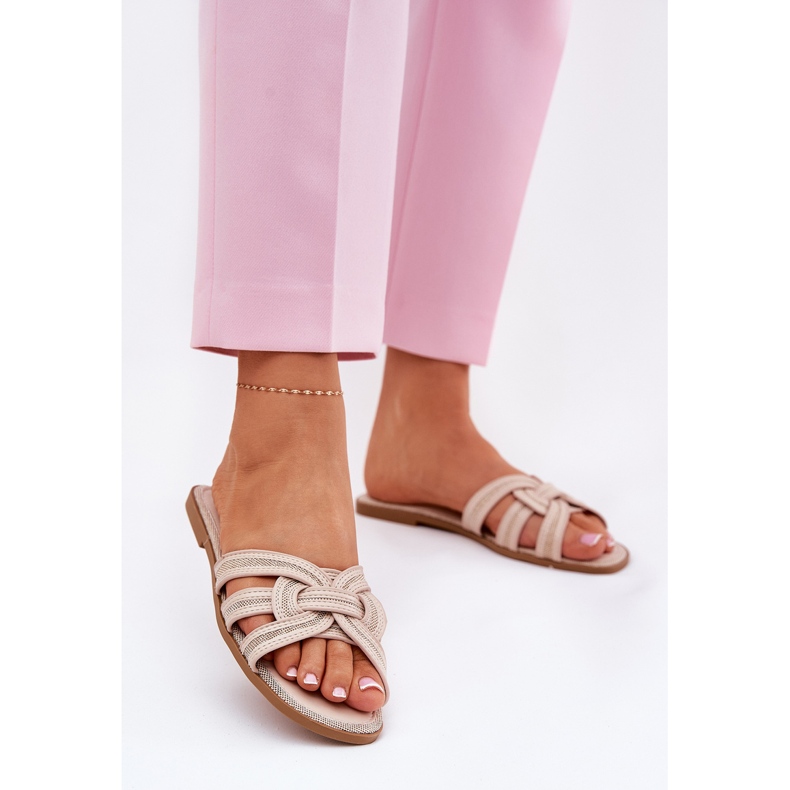 Flat women's flip flops with beige overwhelming stripes 2