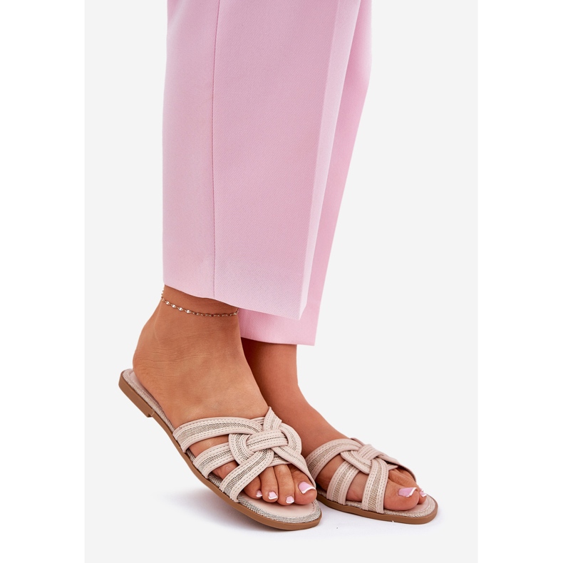 Flat women's flip flops with beige overwhelming stripes 1