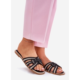 Flat women's slippers with black stripes 1