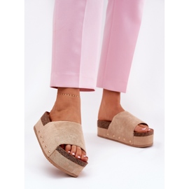 Women's slippers on the massive platform eco suede khaki beige 2