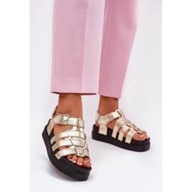 Women's sandals on the platform with golden buckles 2